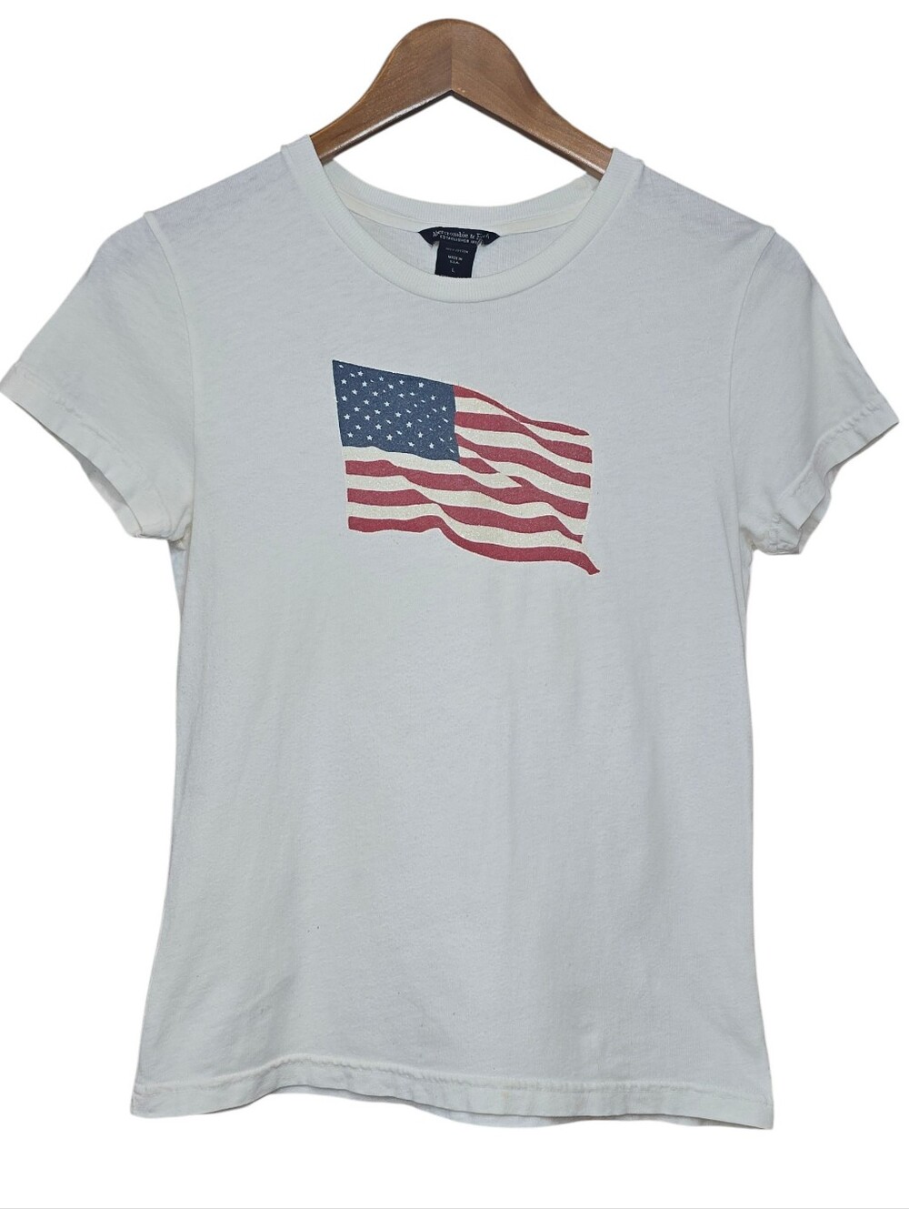 Vintage Y2K Abercrombie American Flag JFK Short Sleeve Baby Tee Size Large